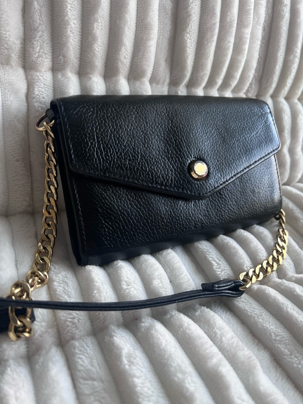 Black Leather Crossbody with a Leather and Gold  Chain Strap